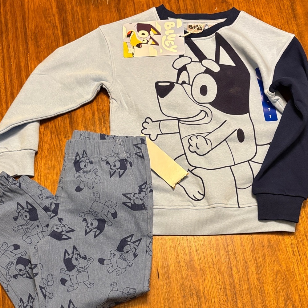Bluey Kids Size 7 Matching Set - NWT - Stretch Denim joggers &‎ sweatshirt